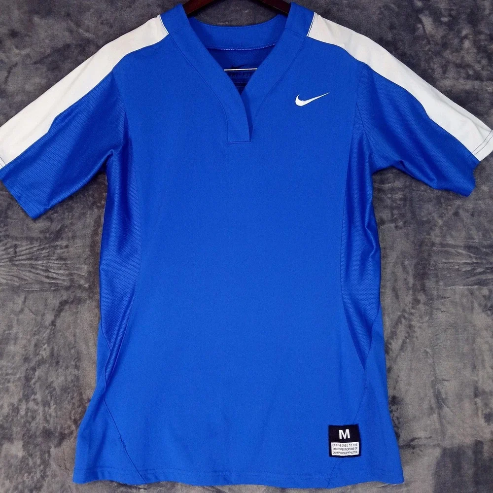 Nike‎ Dri-FIT Shirt Mens Medium Blue White V-Neck Athletic Training Top Jersey